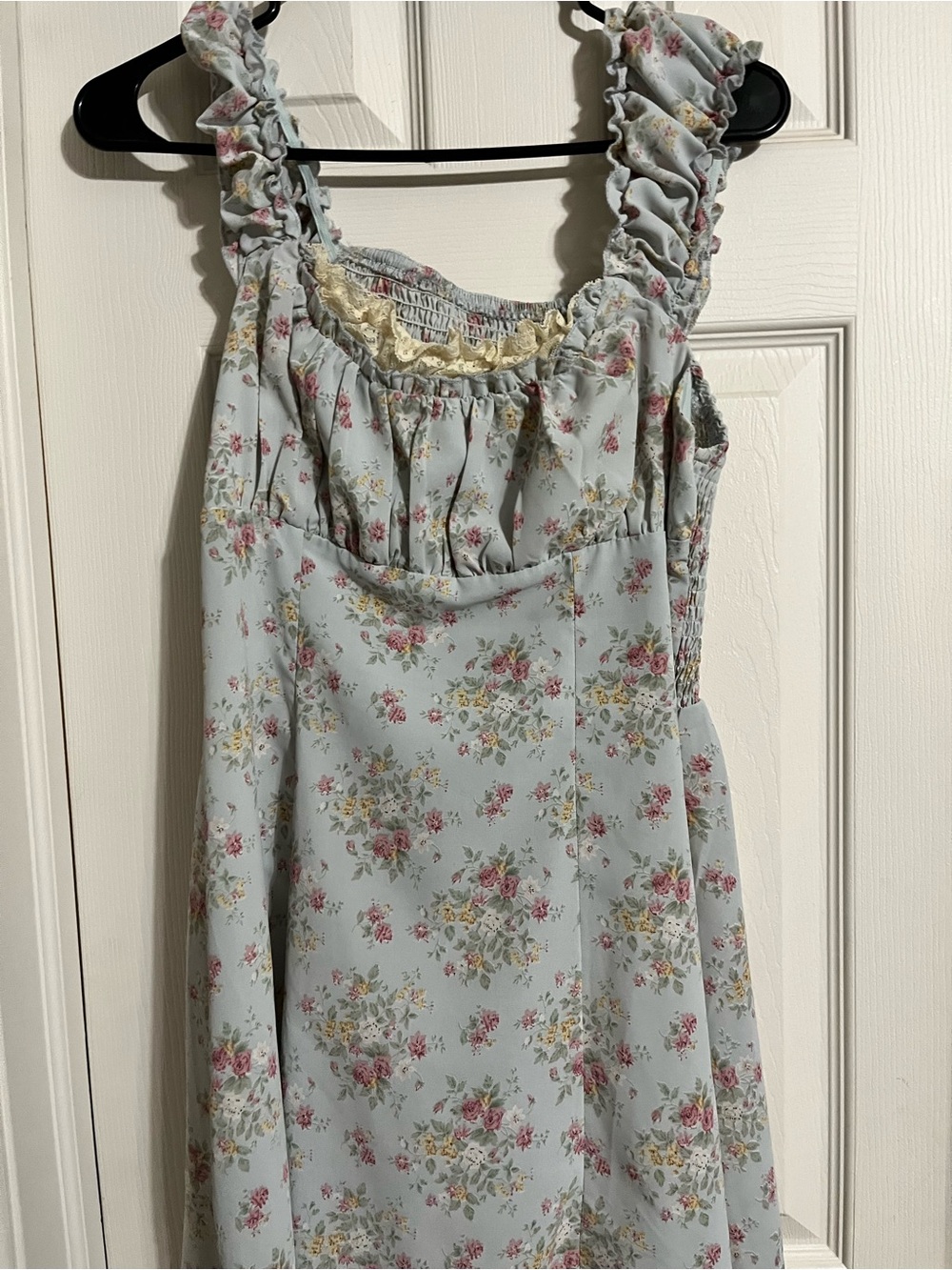 Floral Ruffle Strap Summer Dress in Light Blue